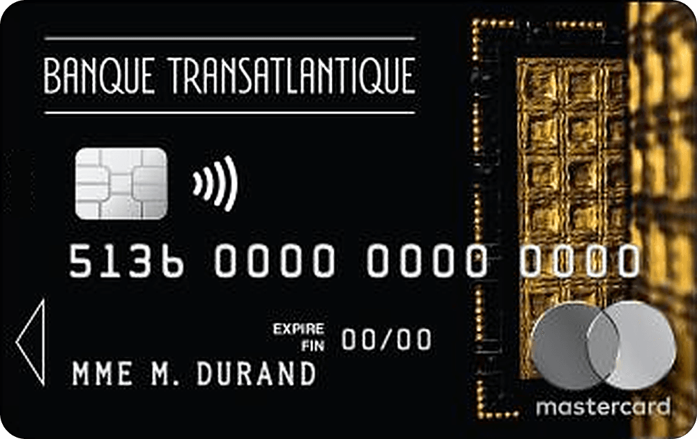 Carte Mastercard Banque Transatlantique noire, motif doré