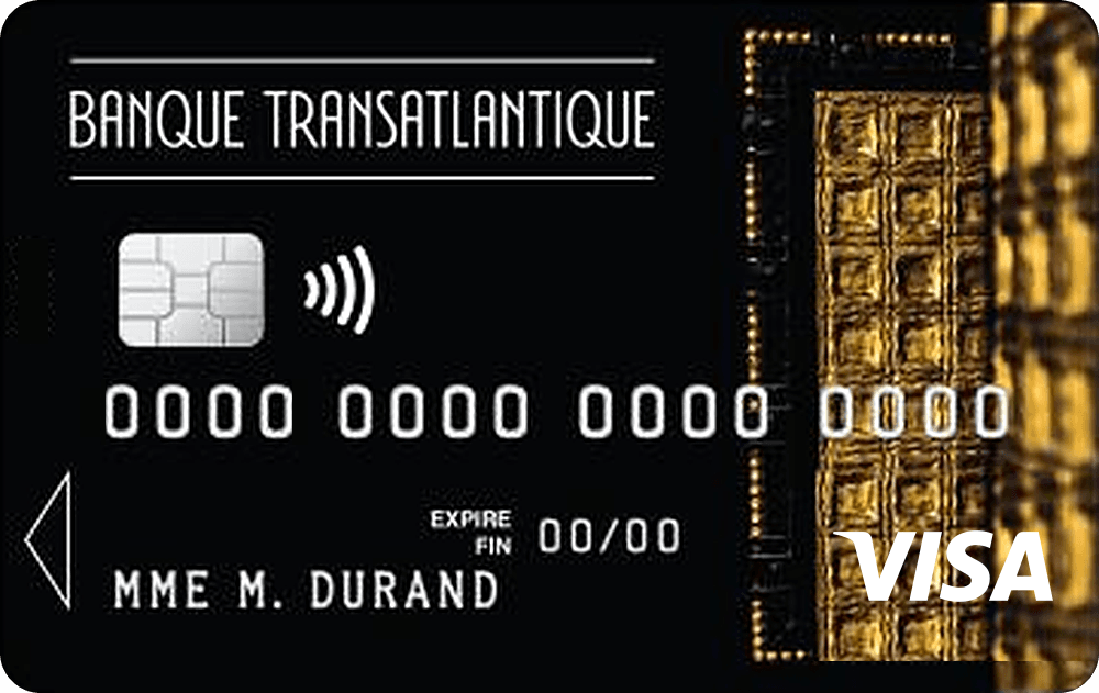 Carte Visa Banque Transatlantique noire, motif doré