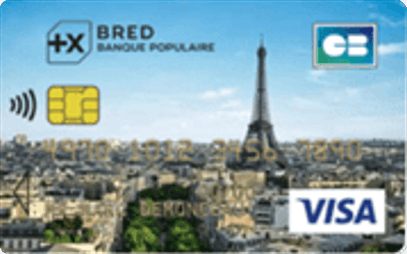 Carte Visa Bred&moi de la BRED Banque Populaire, visuel personnalisé avec la tour Eiffel et les toits de Paris