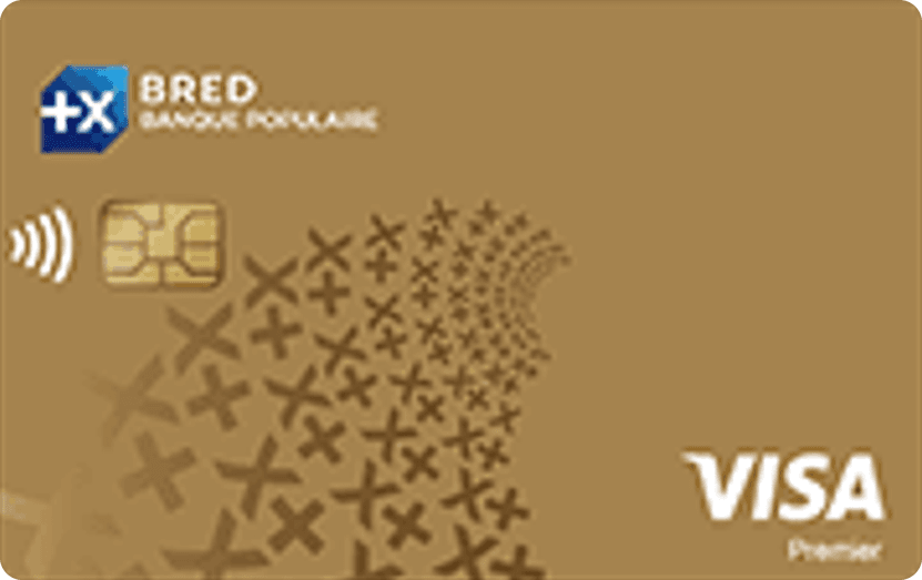 Carte Visa Premier dorée de la BRED Banque Populaire, motif de croix