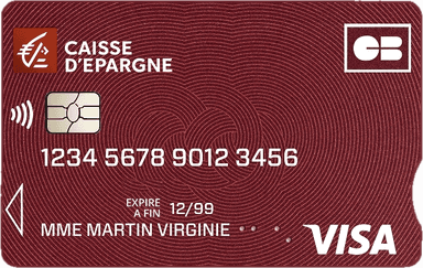 Carte Visa Caisse d'Épargne rouge, logos CB et Visa