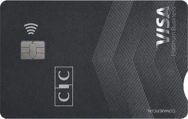 Carte Visa Platinum Business du CIC, noire, motif de lignes argentées