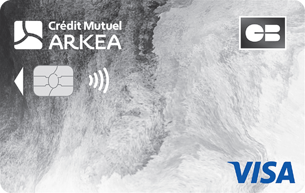 Carte CB Visa Classic du Crédit Mutuel de Bretagne, motif gris, logo Crédit Mutuel Arkéa