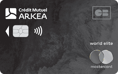 Carte CB World Elite Mastercard noire du Crédit Mutuel de Bretagne, logo Crédit Mutuel Arkéa
