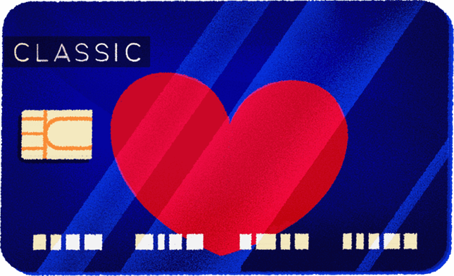 Carte Visa Classic Agir bleue du Crédit Coopératif, ornée d'un cœur rouge