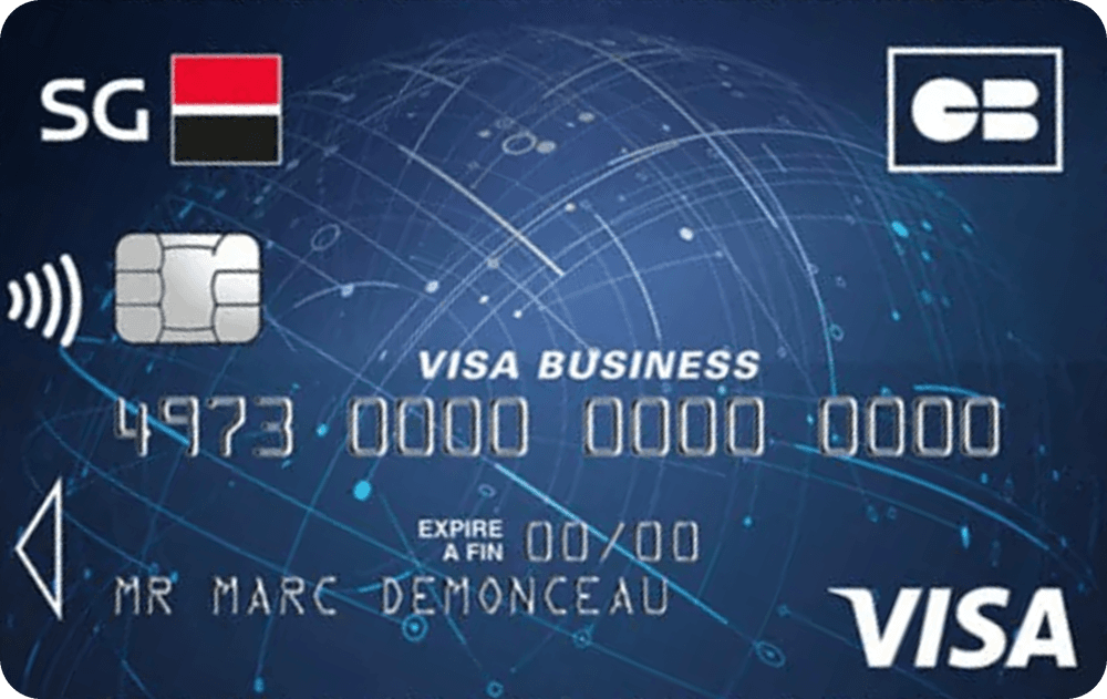 Carte SG CB Visa Business bleu nuit, motif de globe, logos CB et Visa