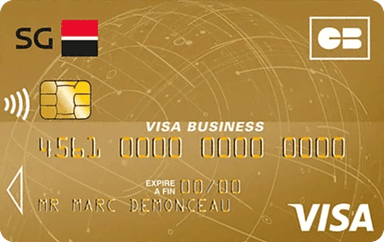 Carte SG CB Visa Gold Business dorée, motif de globe, logos CB et Visa