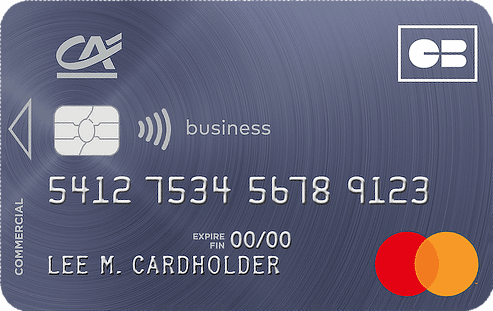 Carte Mastercard Business Crédit Agricole, bleu ardoise, logos CB et Mastercard