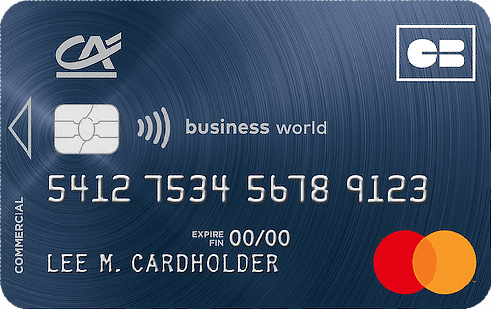 Carte Mastercard Business World Crédit Agricole, bleu nuit, logos CB et Mastercard