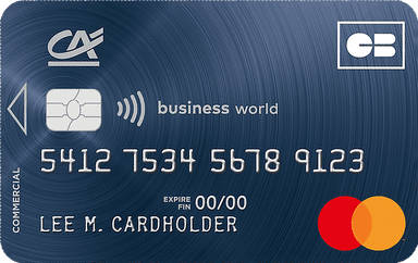 Carte Mastercard Business World Crédit Agricole, bleu nuit, logos CB et Mastercard