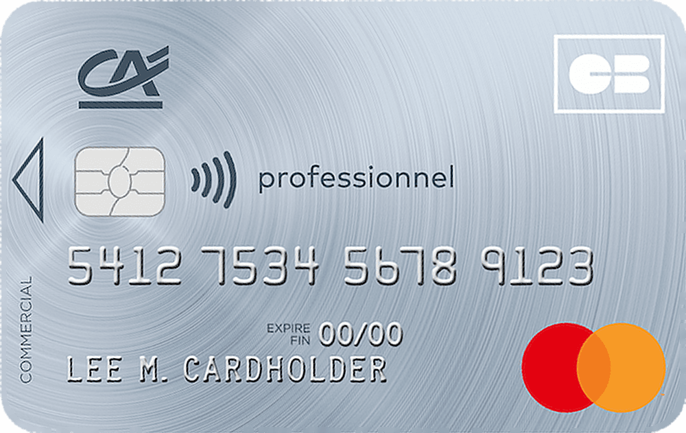 Carte Mastercard Professionnel Crédit Agricole, gris argenté, logos CB et Mastercard