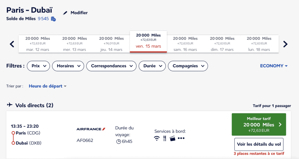 Un vol Paris-Dubaï en cabine Economy avec Air France pour 20 000 Miles Flying Blue