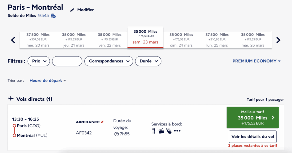 Un vol Paris-Montréal en cabine Premium Economy avec Air France pour 35 000 Miles Flying Blue
