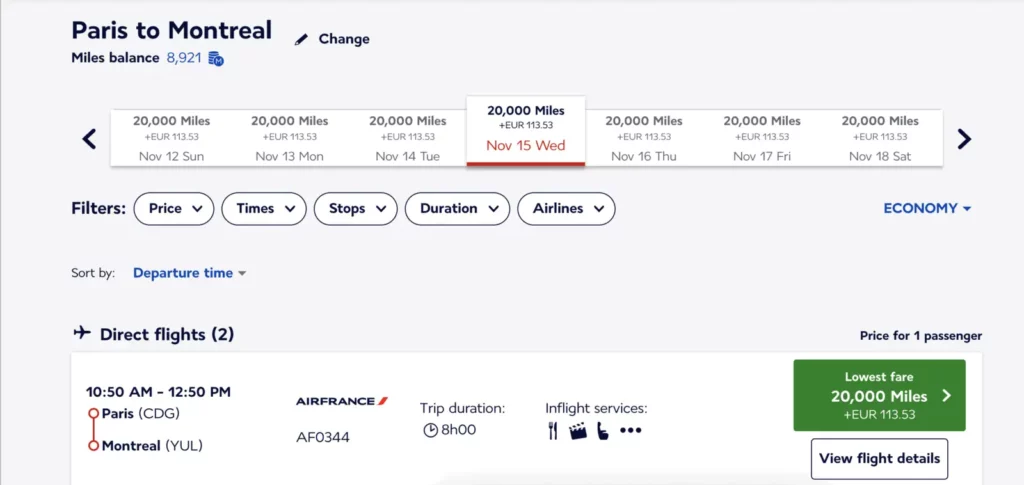 Billet prime Paris à Montréal à 20 000 Miles Flying Blue