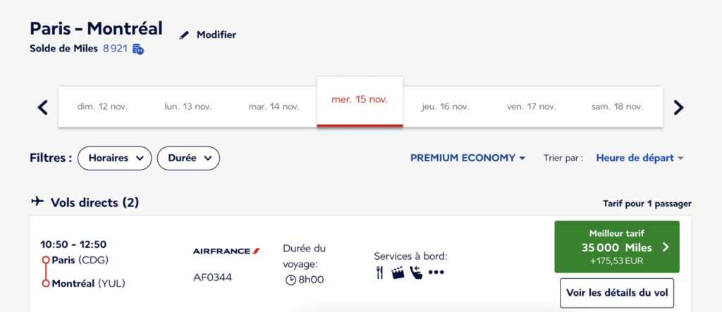 Billet prime Paris à Montréal à 35 000 Miles Flying Blue