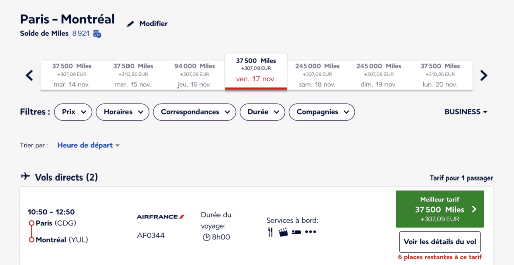 Billet prime Paris à Montréal à 35 000 Miles Flying Blue