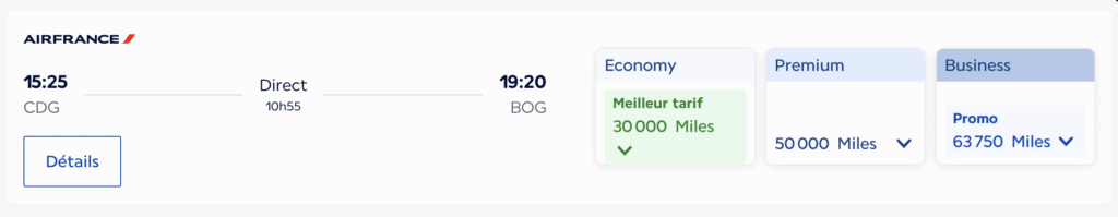 Vol prime Air France entre Paris et Bogota