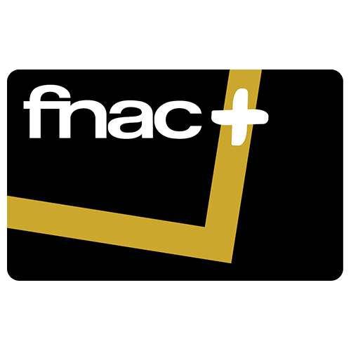 Logo du programme de fidélité Fnac+ avec le nom de l'enseigne sur fond noir et jaune.