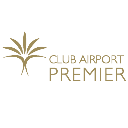 Logo doré avec inscription « Club Airport Premier » sur fond transparent et typographie élégante.