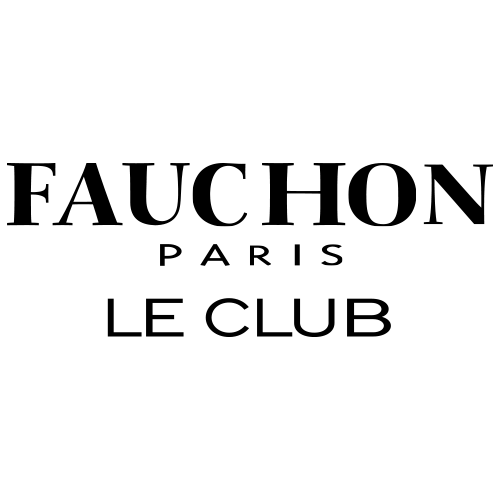 Logo noir affichant le texte « FAUCHON LE CLUB » en lettres majuscules élégantes sur fond transparent.