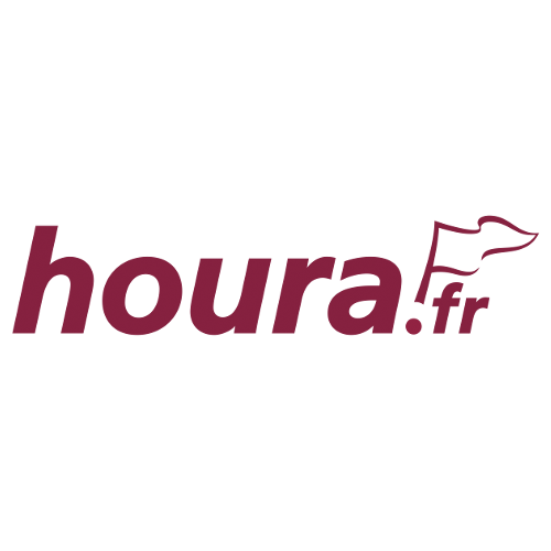 Logo rouge du programme de fidélité Houra affiché sur fond transparent.
