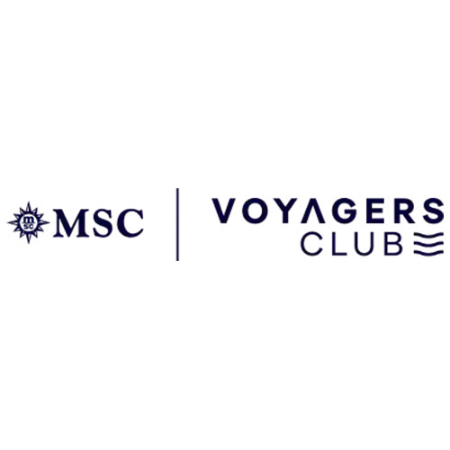 Logo du programme de fidélité MSC Voyagers Club avec texte bleu et symbole marin.