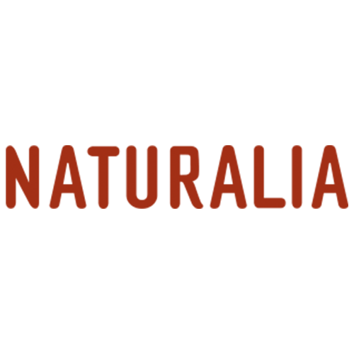 Logo rouge avec le mot « NATURALIA » écrit en majuscules sur fond transparent.