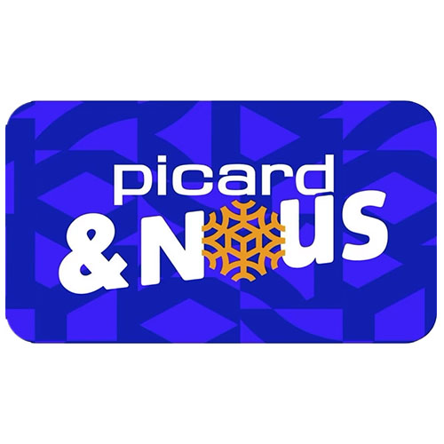 Logo du programme de fidélité Picard & Nous avec flocon orange sur fond bleu.