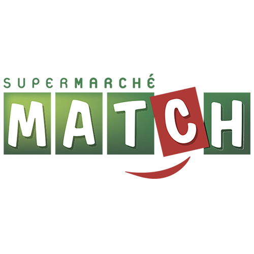 Logo avec le mot « MATCH » en lettres blanches sur fond vert et rouge dégradé.
