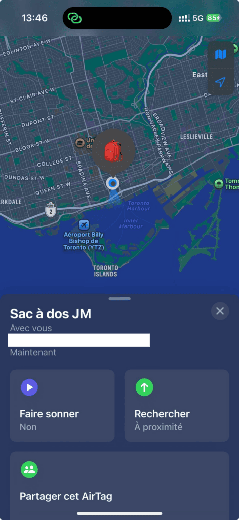Localisation d'un sac à dos avec un AirTag