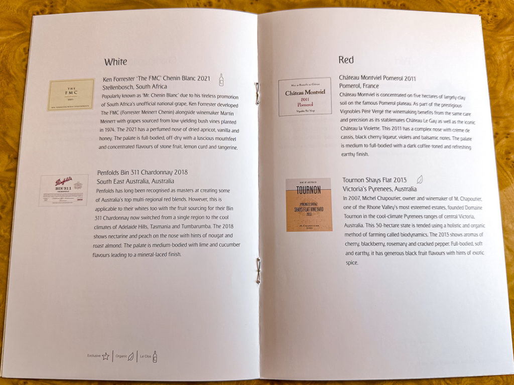 Menu Classe Affaires Emirates A380