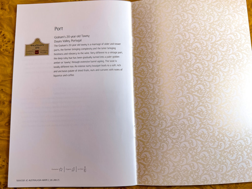 Menu Classe Affaires Emirates A380