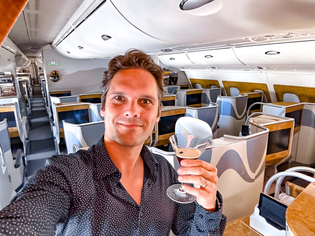 Jean Maximilien à bord du A380 d'Emirates en Classe Affaires