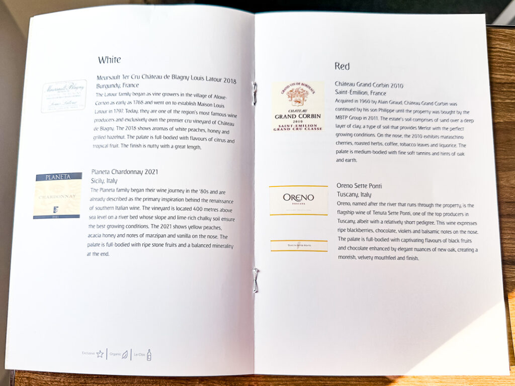 Menu Classe Affaires Boeing 777 Emirates