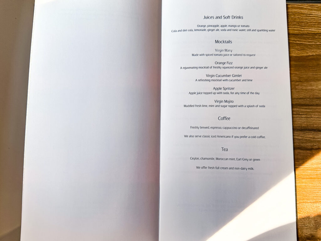 Menu Classe Affaires Boeing 777 Emirates