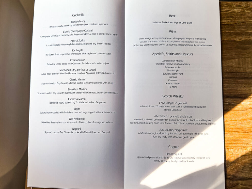 Menu Classe Affaires Boeing 777 Emirates