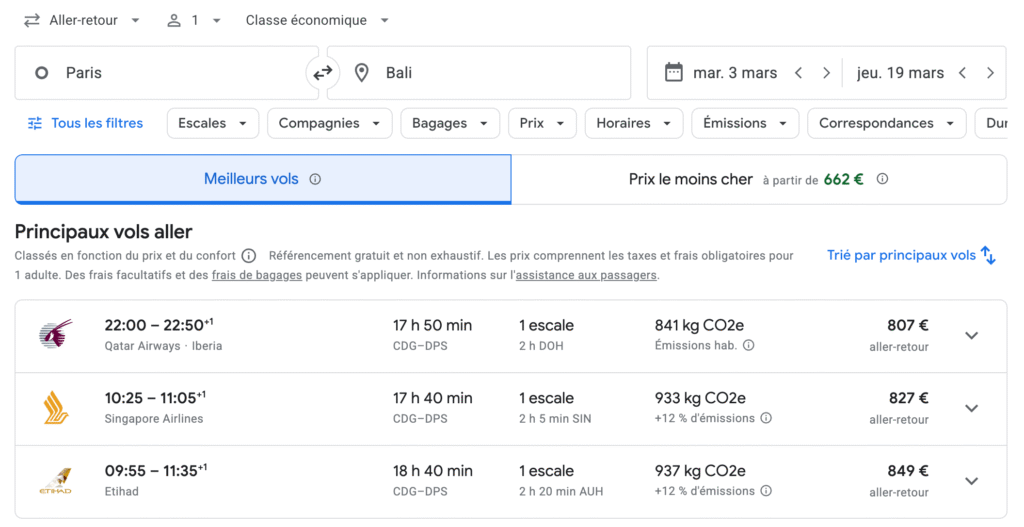 Paris-vers-Bali-Google-Flights