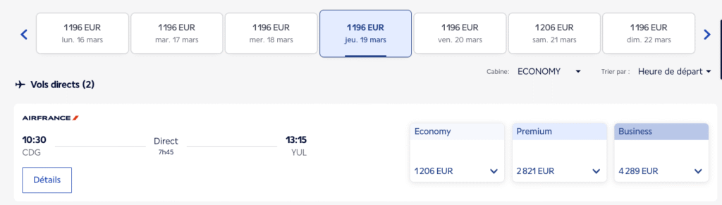 Vol Paris-Montréal avec Air France