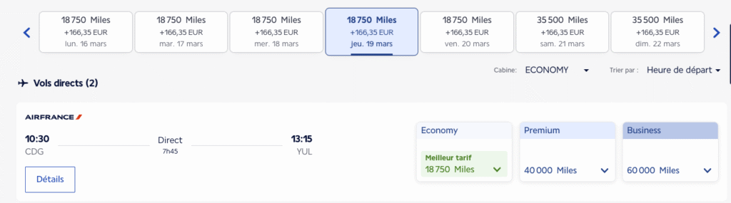 Vol Air France à 18 750 Miles