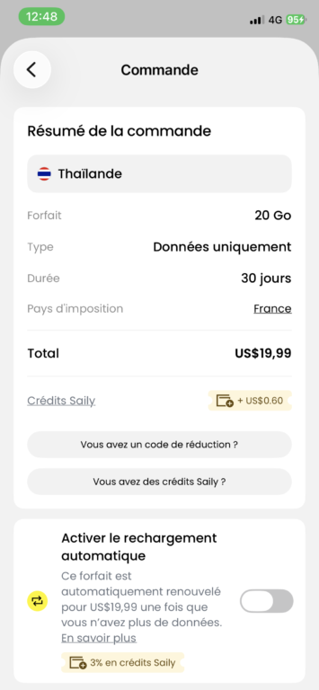 Achat eSIM Saily pour la Thailande