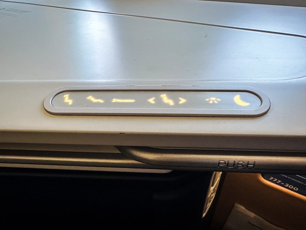 Commandes de siège et éclairage Classe Business Air France