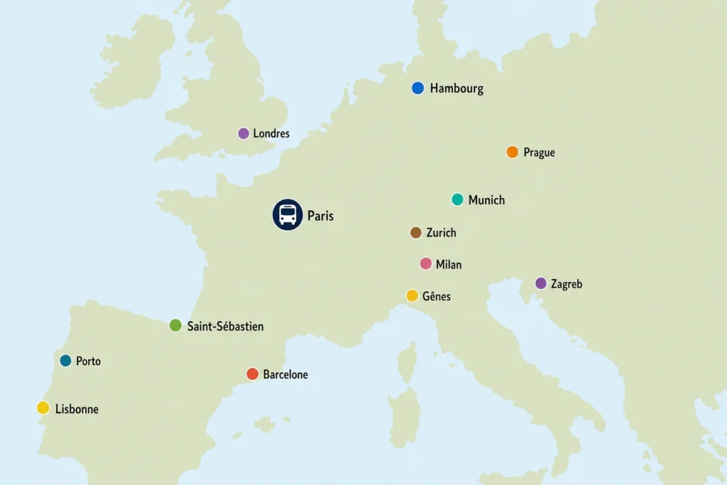Destinations Flixbus en Europe au départ de la France