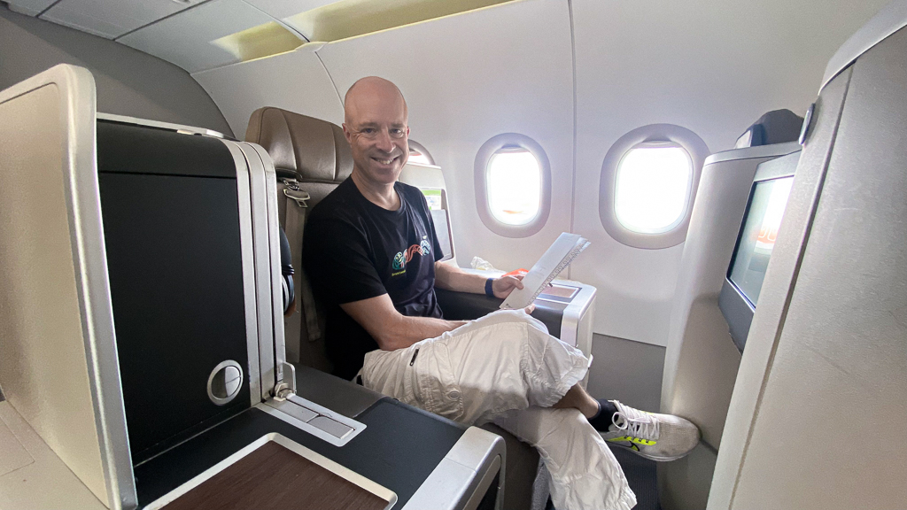 Détail du siège Business TAP Air Portugal à bord de l'A321neo LR