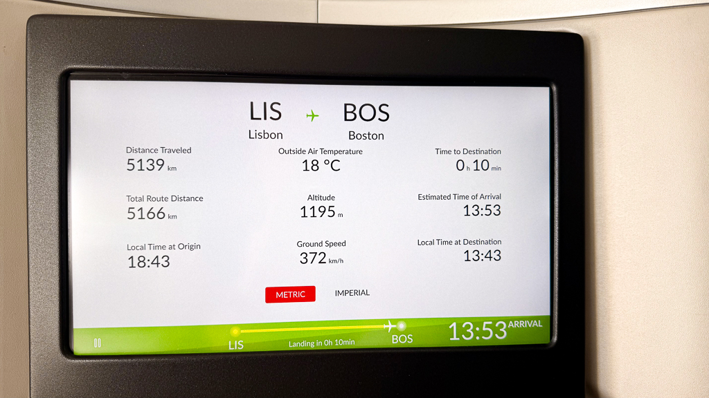 Résumé du vol TAP Air Portugal Lisbonne Boston en classe Affaires