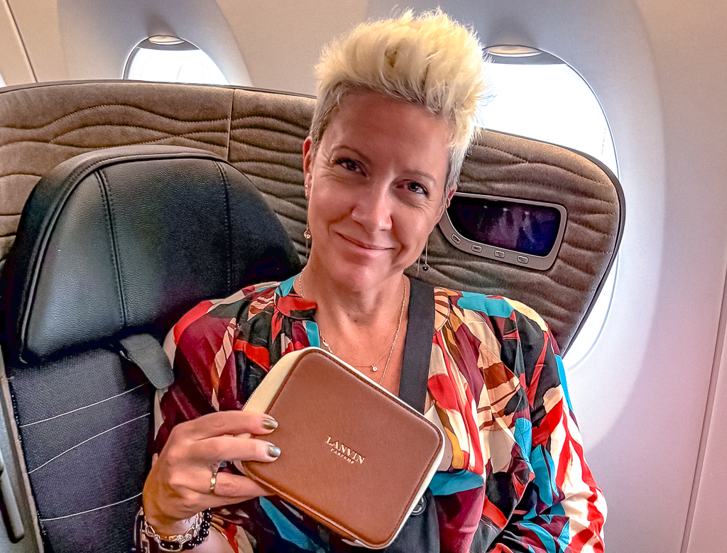 Trousse de bienvenue Lanvin et Diptyque en classe affaires Turkish Airlines sur Airbus A350