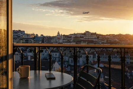 Realistic photograph, editorial travel style. View from the — Featured image